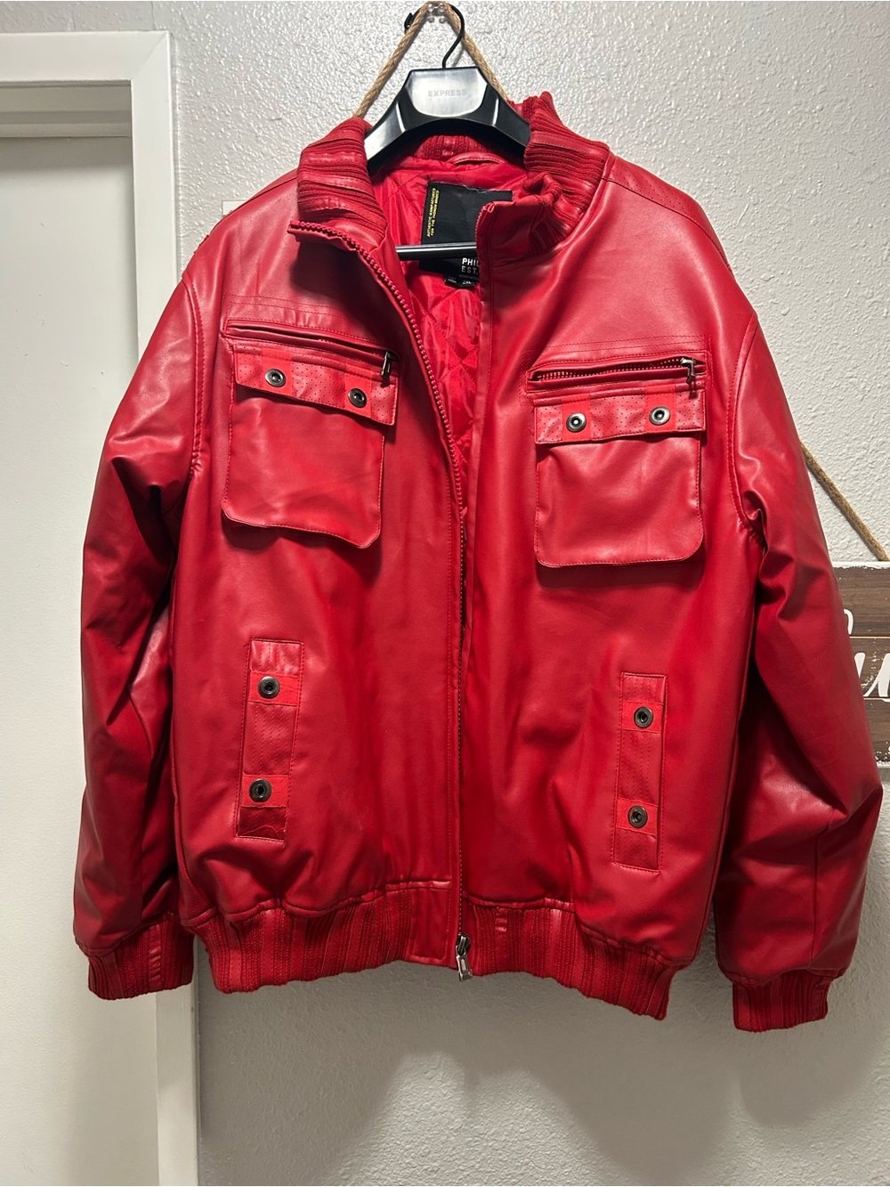 Men’s VTG Robert Phillipe Red Faux Leather Streetwear Bomber Jacket - Men's 2XL